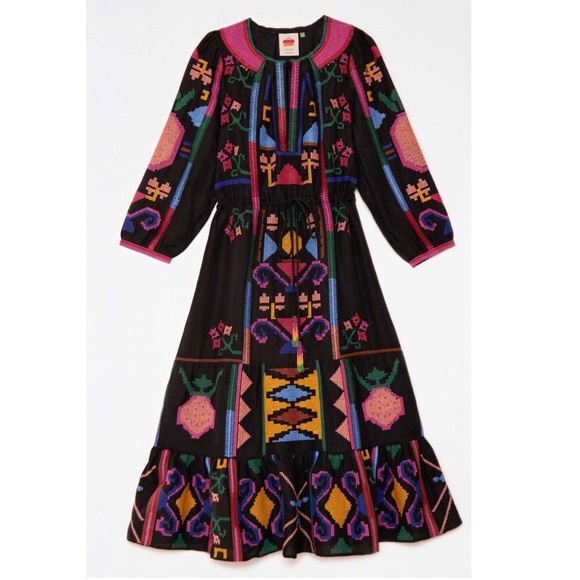 FARM Rio Black Cross Stich Midi dress Nwt // Anthropologie - Picture 3 of 9